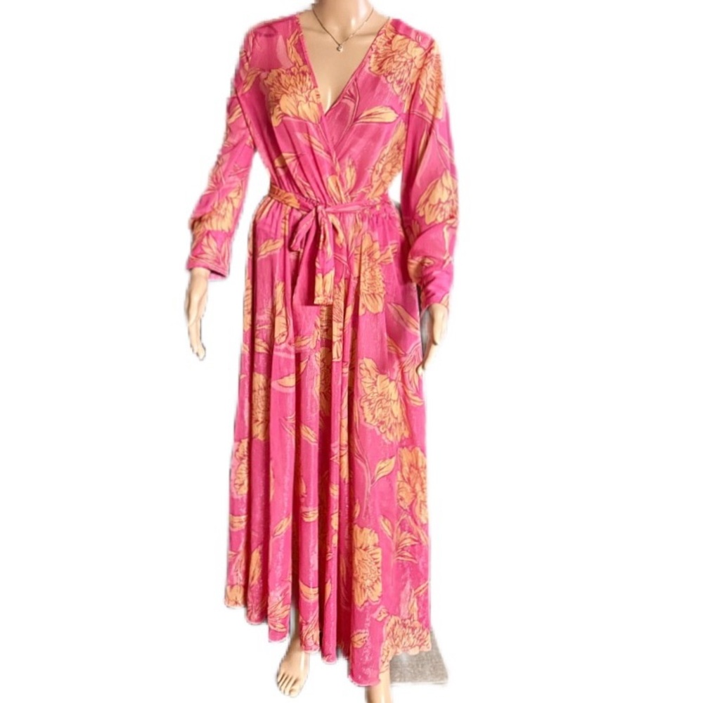 Alexa B Nites ~ Size 8 ~ Pink/Orange ~ Floral ~ Silver Metallic Thread ~ Dress - Picture 1 of 14